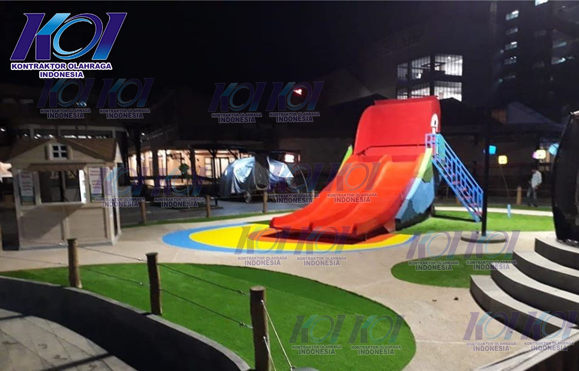 Pembuatan Boxzoo dengan Karet Rubber dan Rumput Sintetis di Boxies 123 Mall Bogor